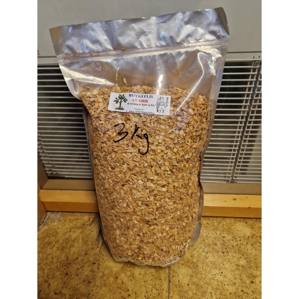 Røykeflis av Orr (Grov), til røyking av kjøtt og fisk. Ca 3 kg