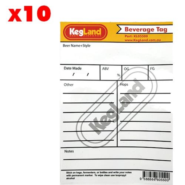 Beverage Tag x 10 Merkelapper for fat, gjæringstanker m.m