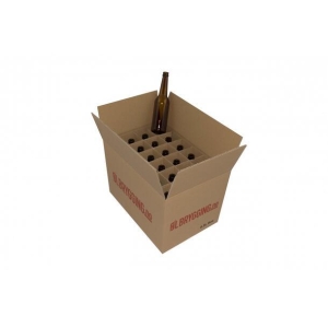 Eske med 24 stk 0,5 l flasker brune long-neck flasker