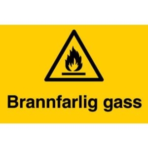 Skilt "BRANNFARLIG GASS" Rektangel gult