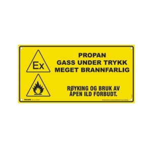 Skilt "PROPAN GASS UNDER TRYKK" 220x110mm